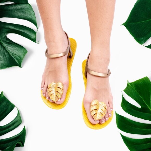 ZHOELALA — Sandals Comfort "TROPICAL LEAVES" • Sunny Lemon - Picture 4 of 8